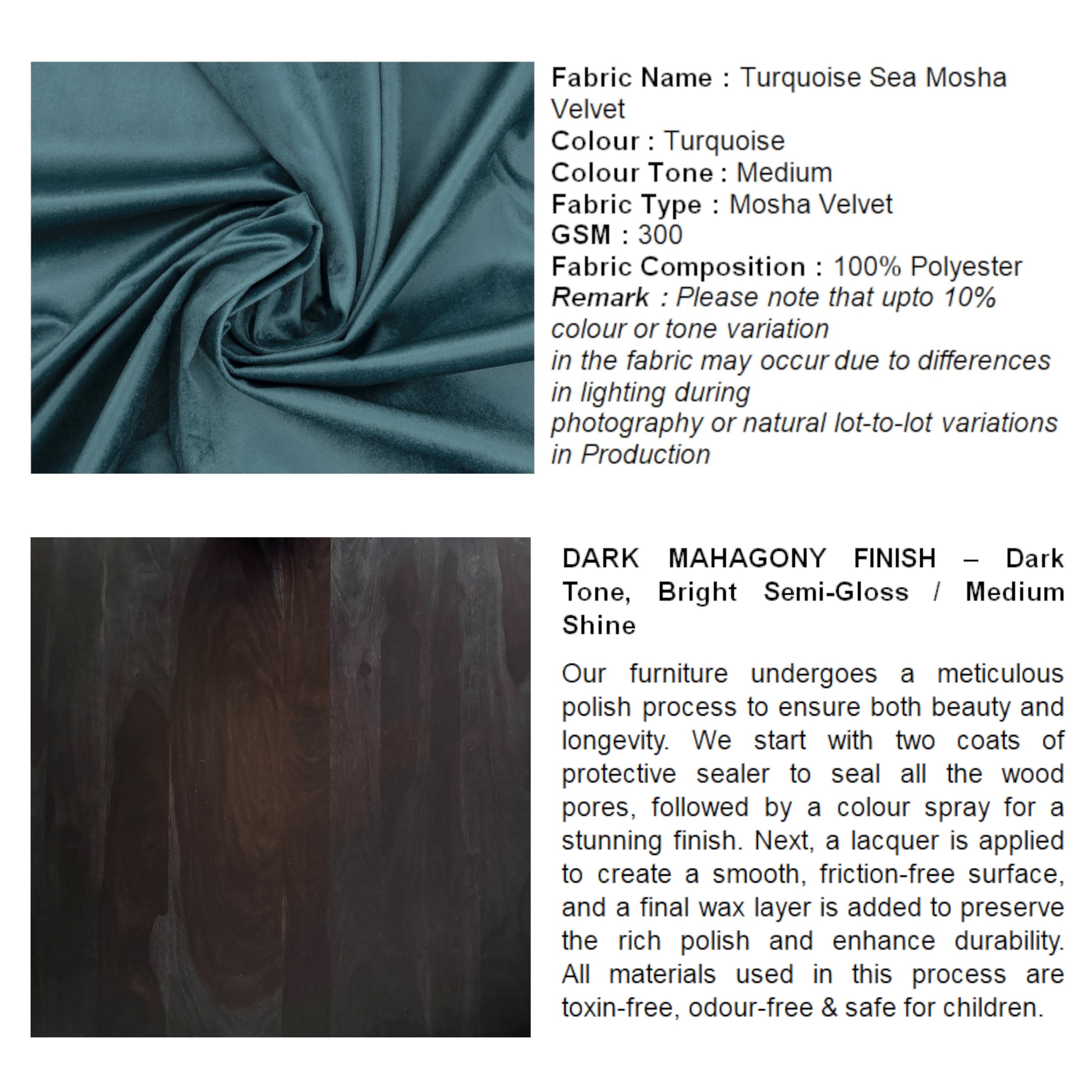 Houston Sheesham Wood Stool in Mahogany Finish & Turquoise Sea Velvet Cushion