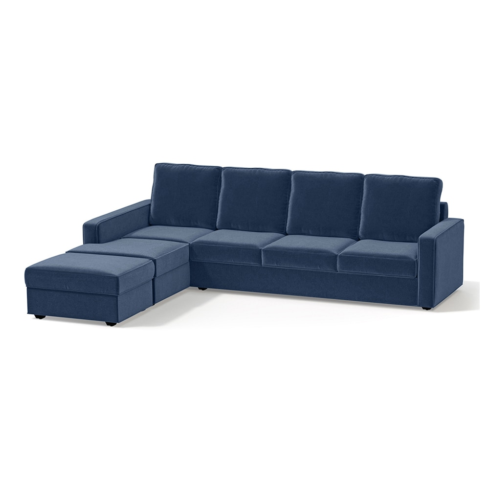 Apollo Sofa (Colour : Lapis Blue, Cushion : Soft, Back Type : High Back, Seating Capacity : Left Aligned 3 Seater + Left Aligned Chaise + Ottoman)