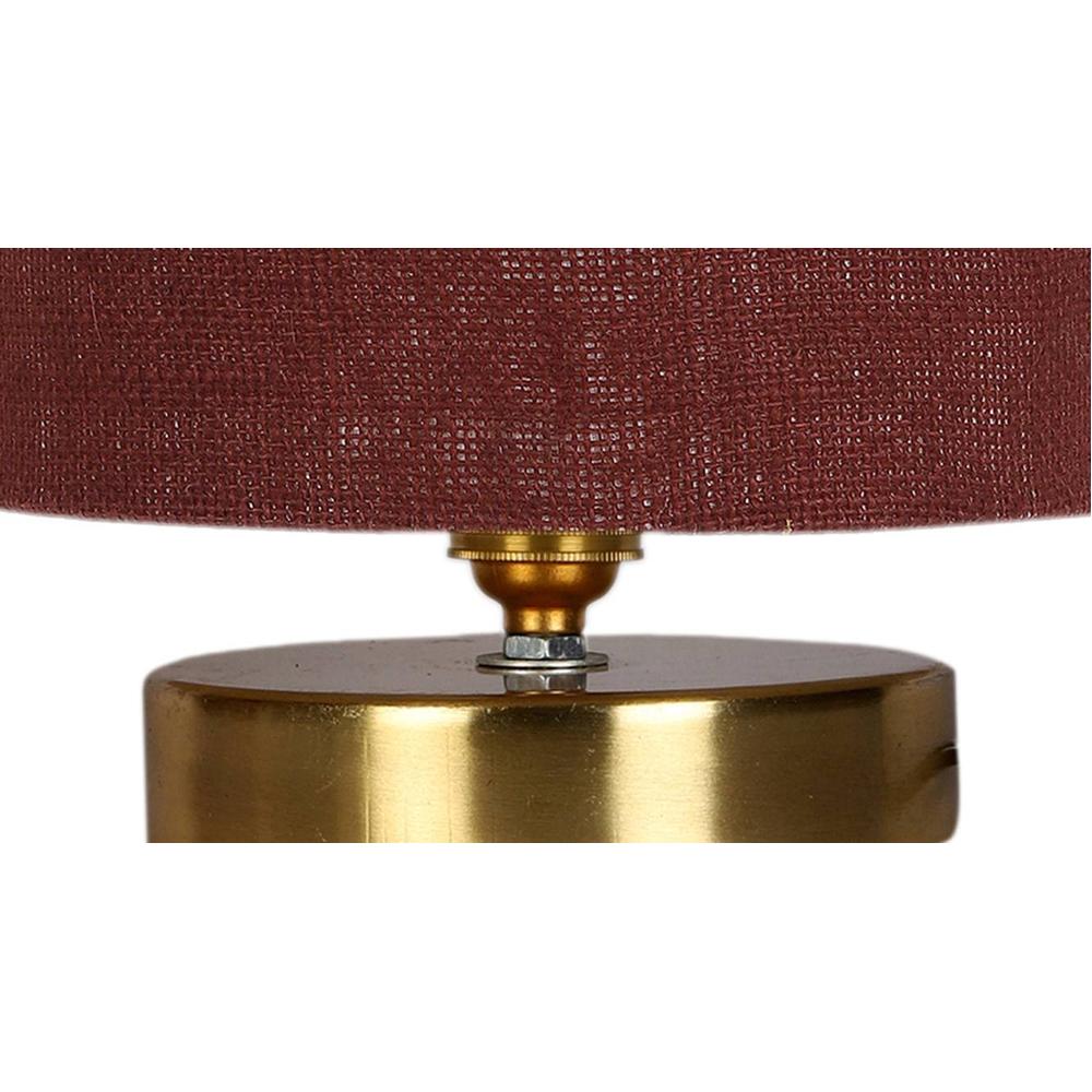 Dirnt Maroon Jute table lamp with Gold wood base
