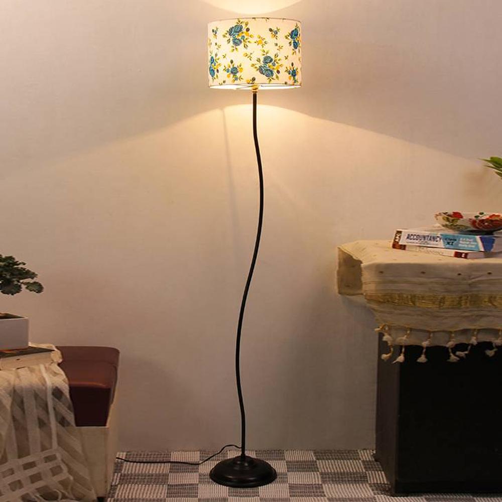 Donald Multicolour Cotton Shade Floor Lamp - Devansh
