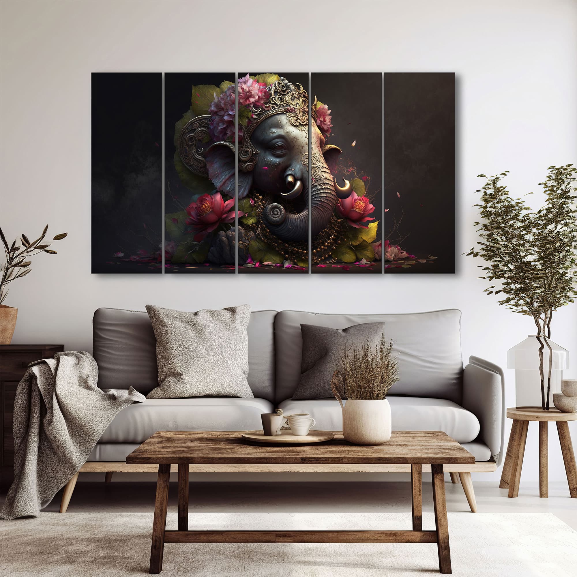 The Castle Decor Lord Ganesha Wall Painting Wooden Framed 27x48 Inch (Style 2) - The Castle Decor