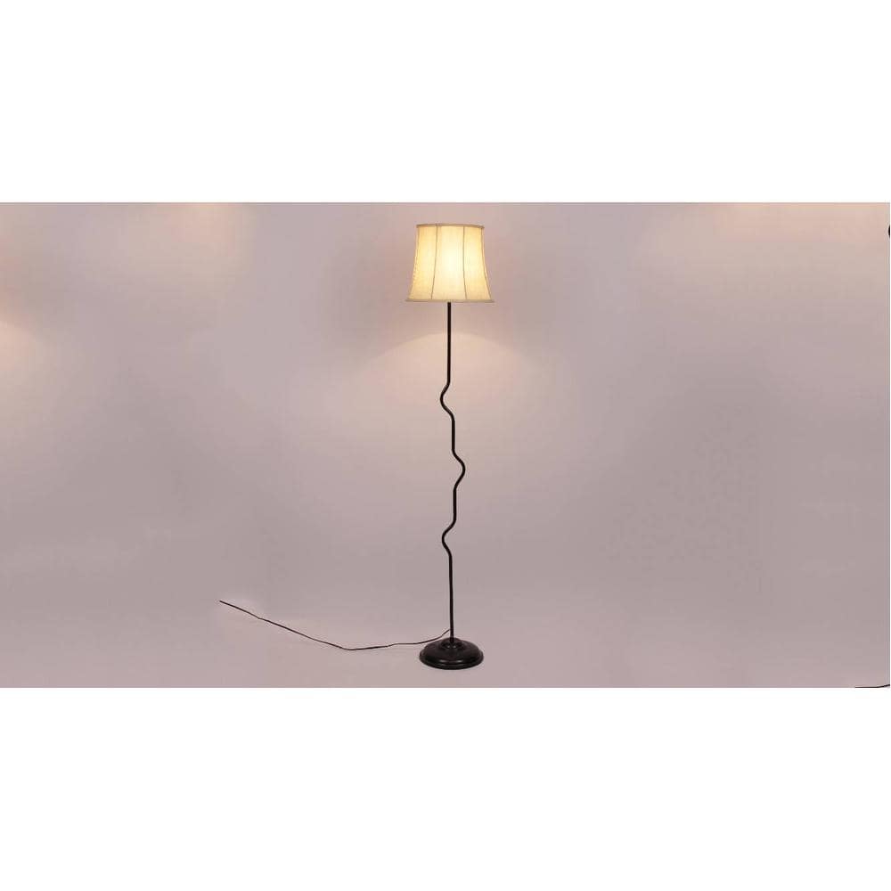 Flora Off White Fabric Floor Lamp with Black Iron Base