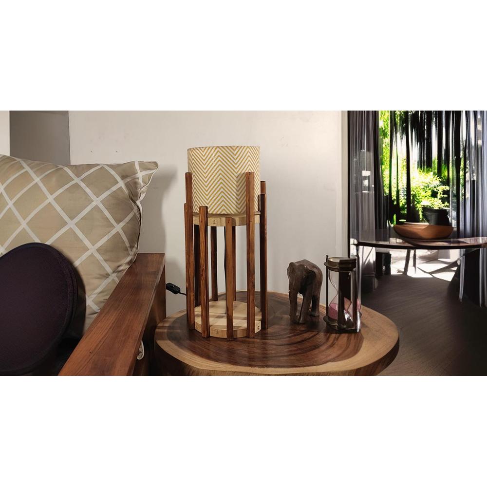 Bastian Wooden Table Lamp with Brown Base and Premium White Fabric Lampshade