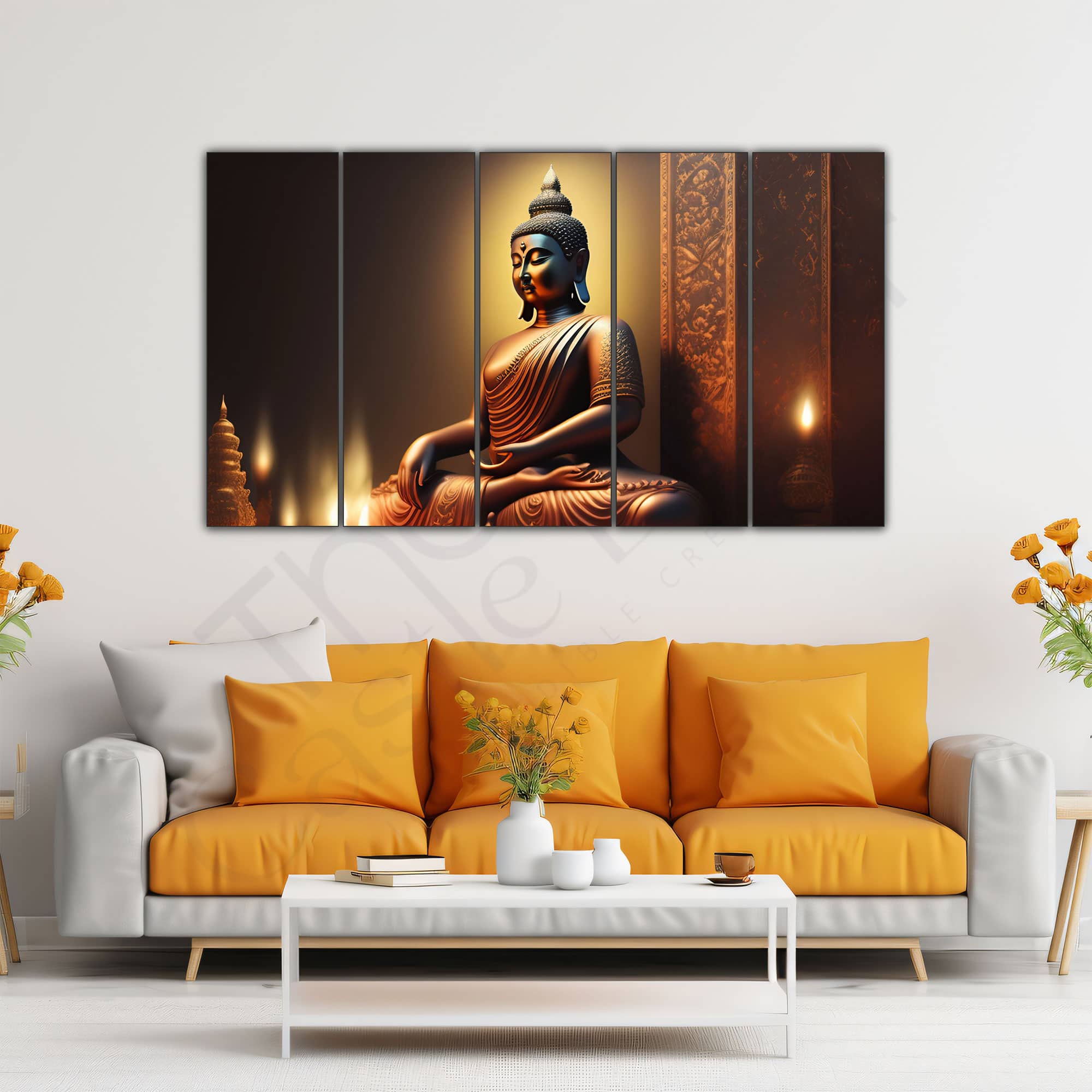 The Castle Decor Lord Buddha Meditation Wall Painting Wooden Framed 27x48 Inch (Style 6) - The Castle Decor