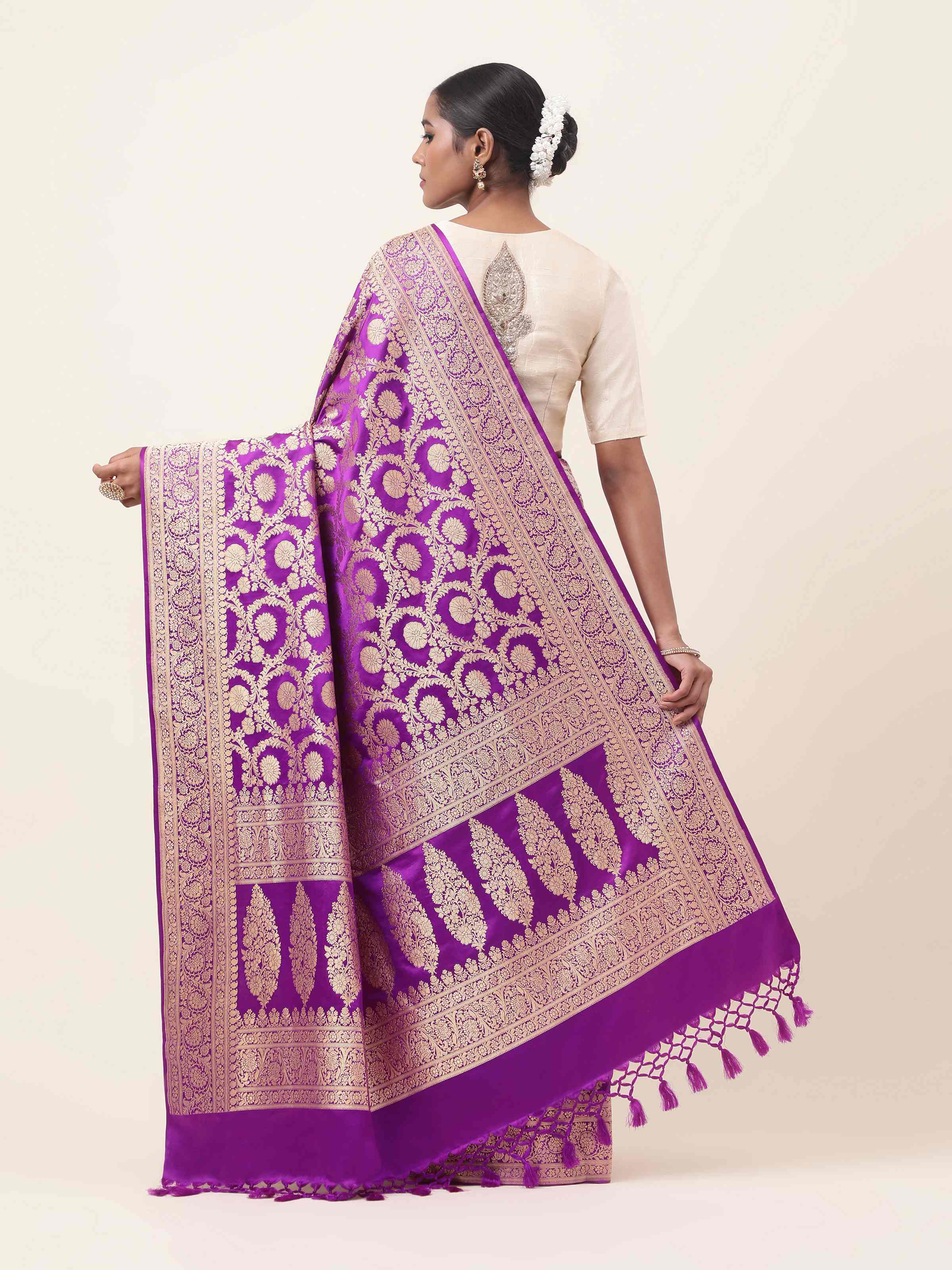 Purple Mulberry Satin Silk Banarasi Saree