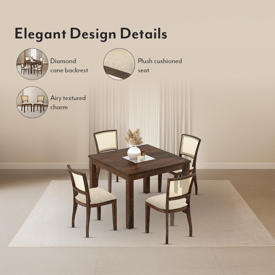 Reed Cane Chair Set Of 2 In Finish Danish Walnut Colour Macadamia Brown Hopsack Weave