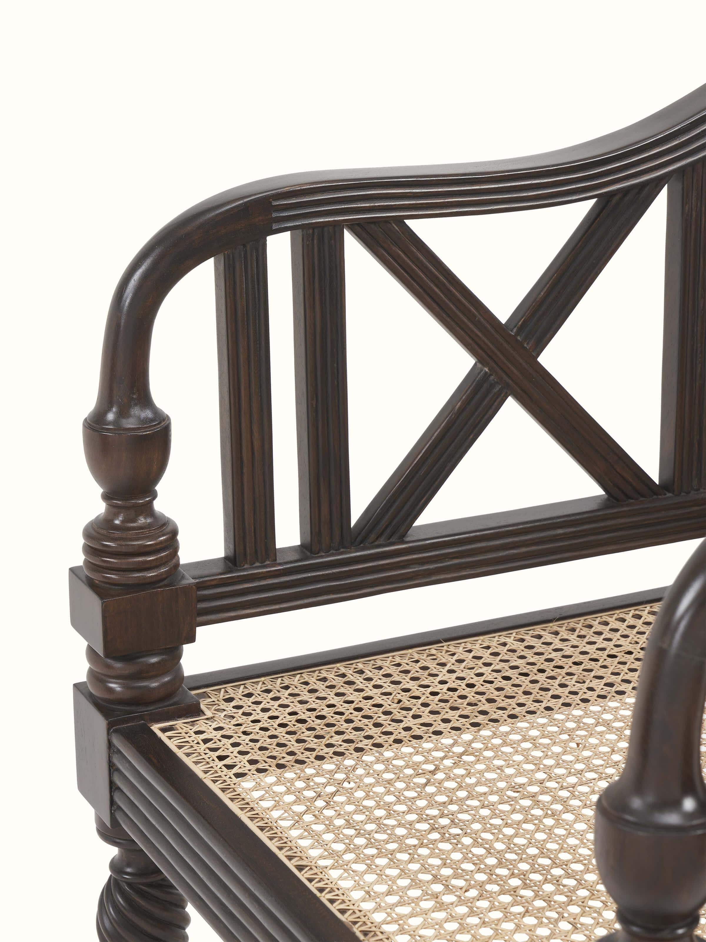 Walnut Finish Mahagony Wood & Cane 1-Seater Sofa