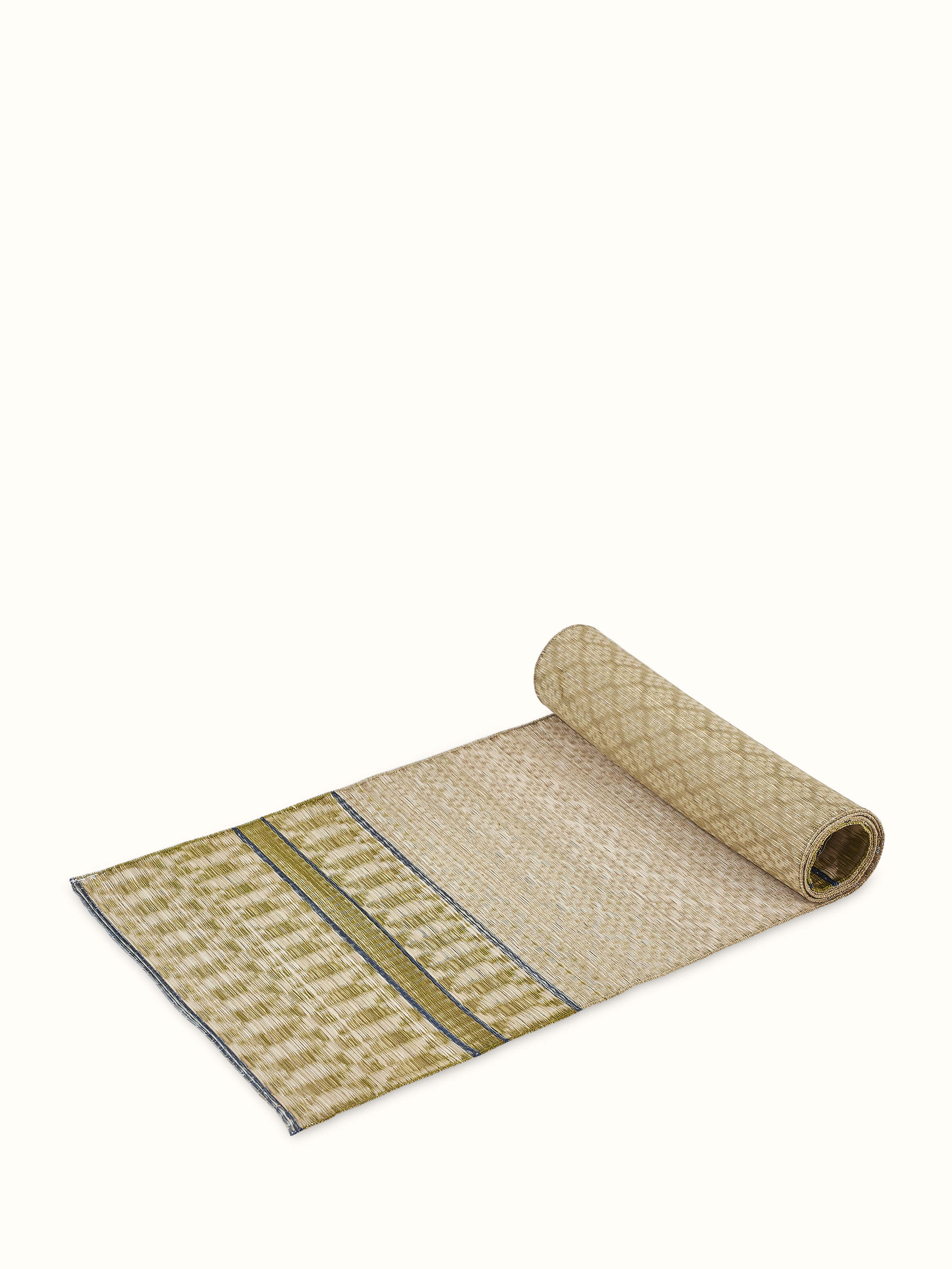 Another angled view of Madurkathi green geo table runner