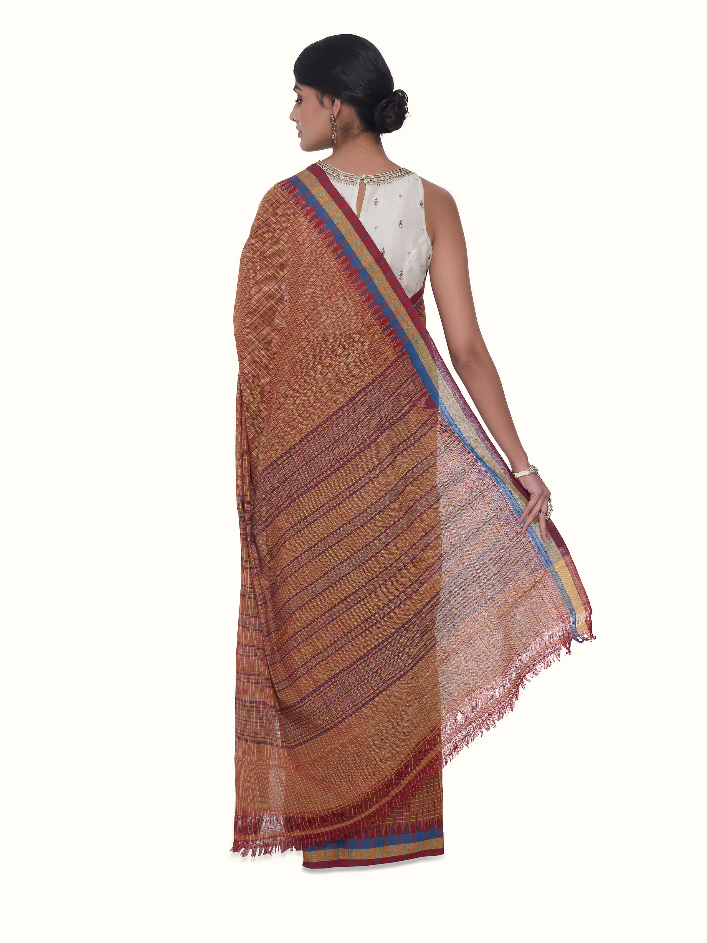 Rust Natural Dyed Cotton Kuppadam Saree
