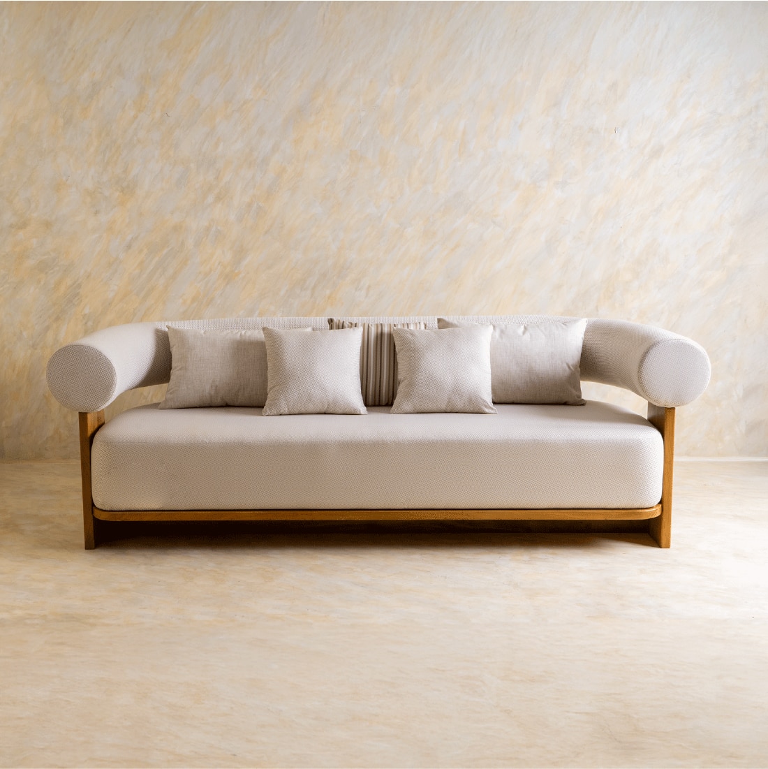 Solace Solid Wood Outdoor Three Seater Sofa in Off White Colour - Orange Tree