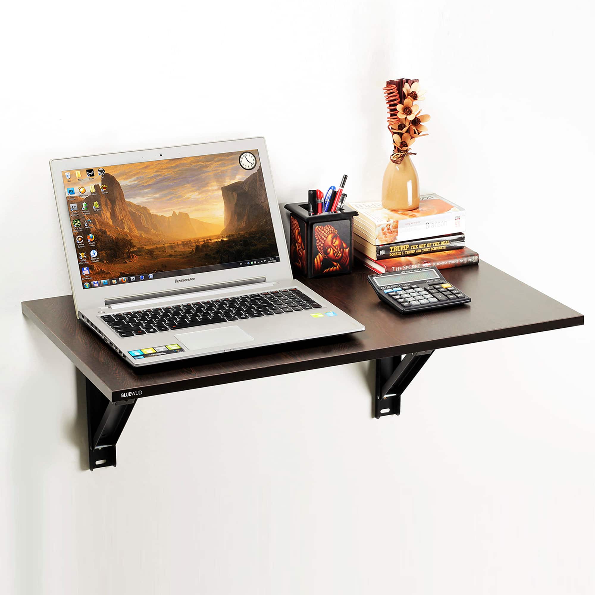 BLUEWUD Hemming Engineered Wood Wall Mount Multipurpose Foldable Study Laptop Table for Home or Office, WFH Desk for Books and D�cor Display for Adults Kids Students (Wenge)