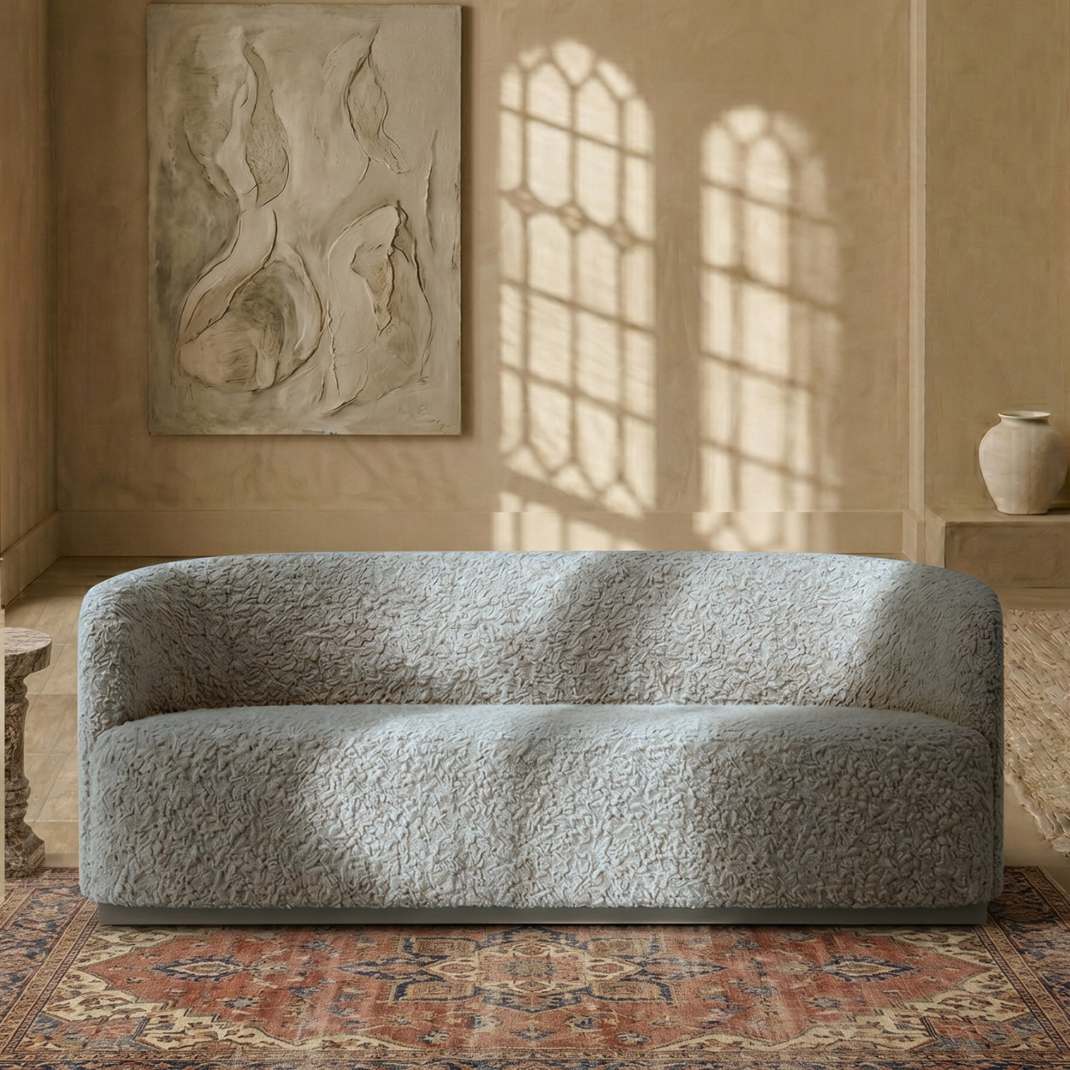 Stylishsimplicity Wood 2 Seater With Upholstery Non Storage Sofa In Beige Colour - Nestroots