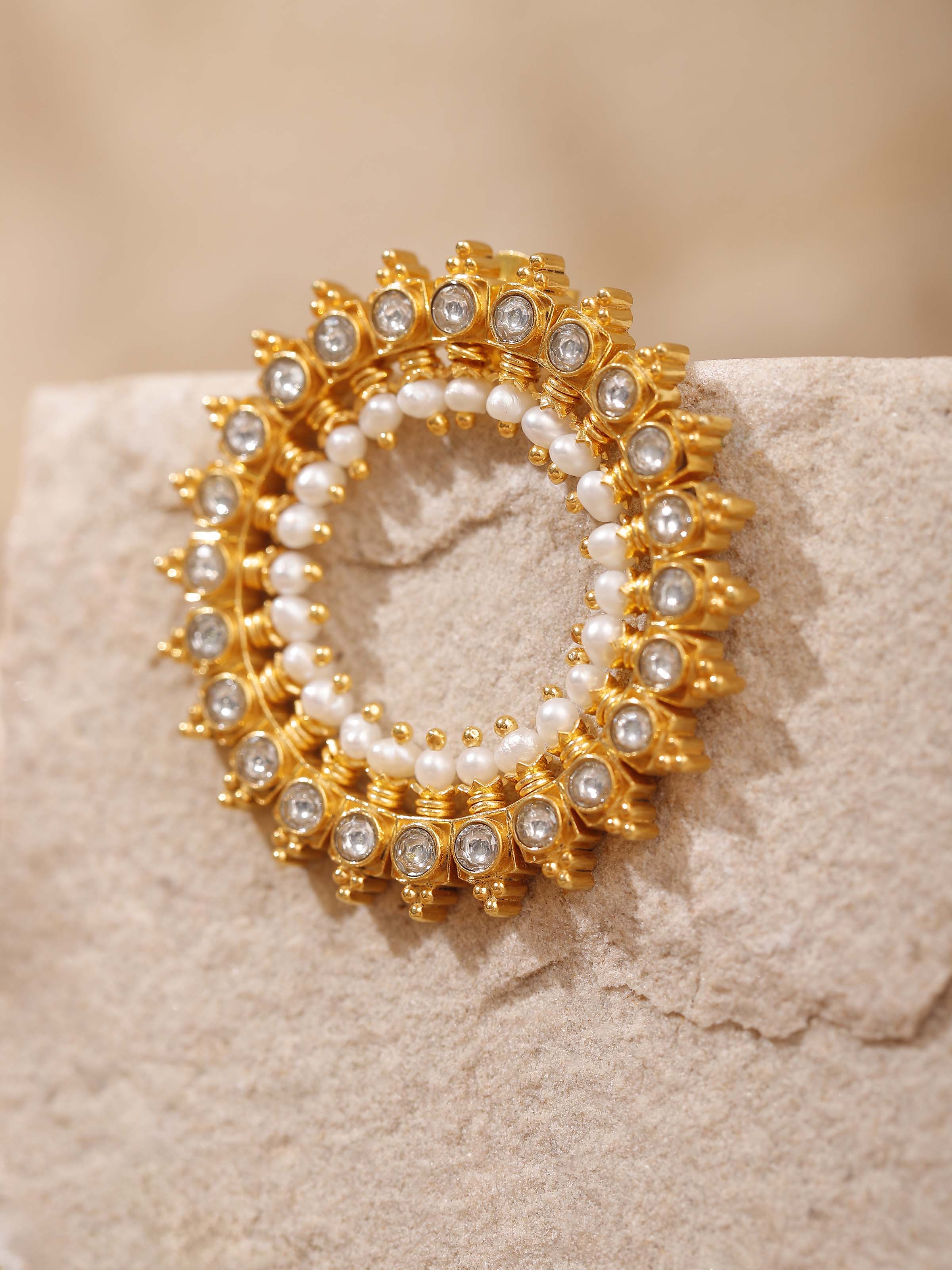 Detail view of Guttapusalu studs showcasing close-up of pearls and oxidised silver base.