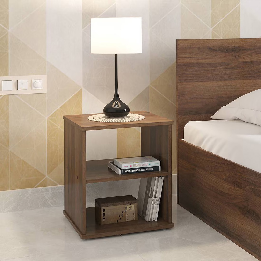 Zoey Engineered Wood Bedside Table in Classic Walnut Finish