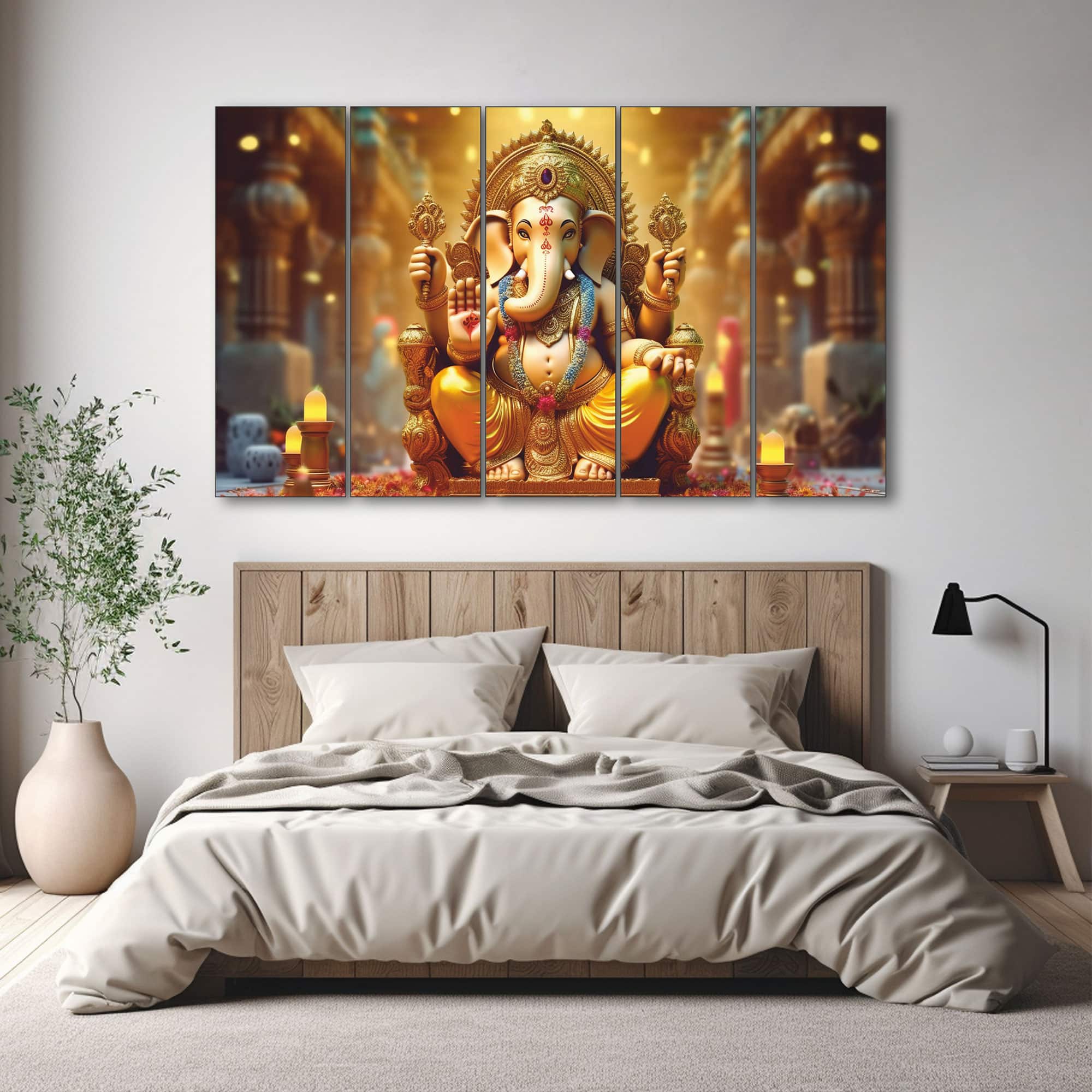 The Castle Decor Lord Ganesh Ji Wall Painting Wooden Framed Digital Painting 27x48 Inch (Style 1) - The Castle Decor