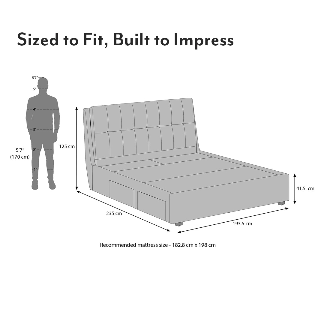 Bornholm Engineered Wood King Size Drawer Storage Upholstered Bed In Urban Grey Colour