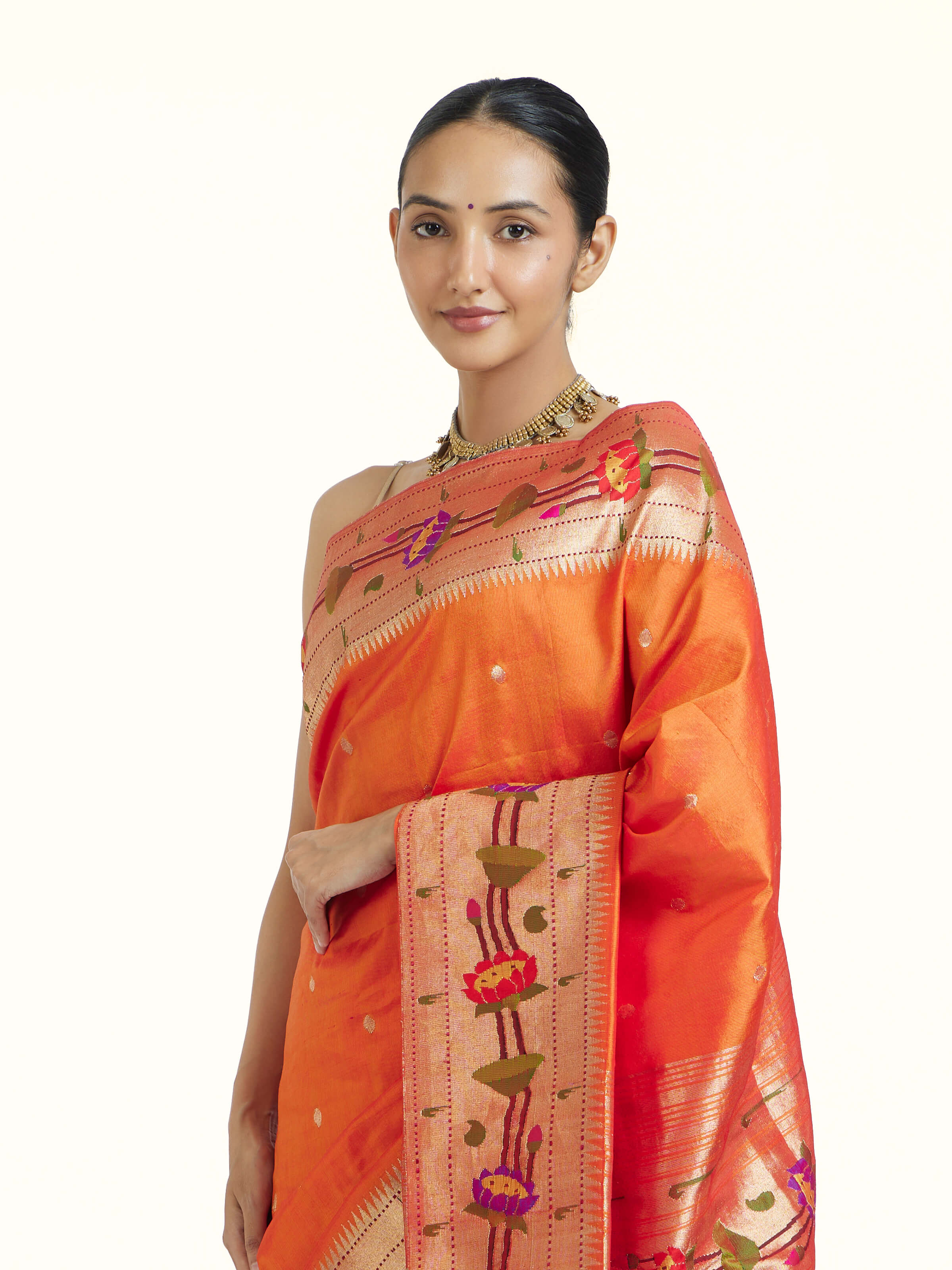 Orange Paithani Silk Saree