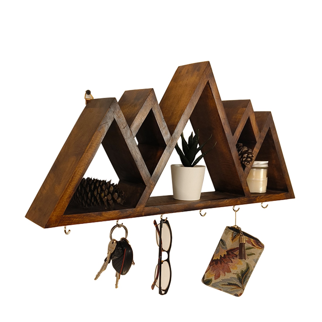 Heritage Wooden Wall Shelf Organiser With Key Holders-image-25