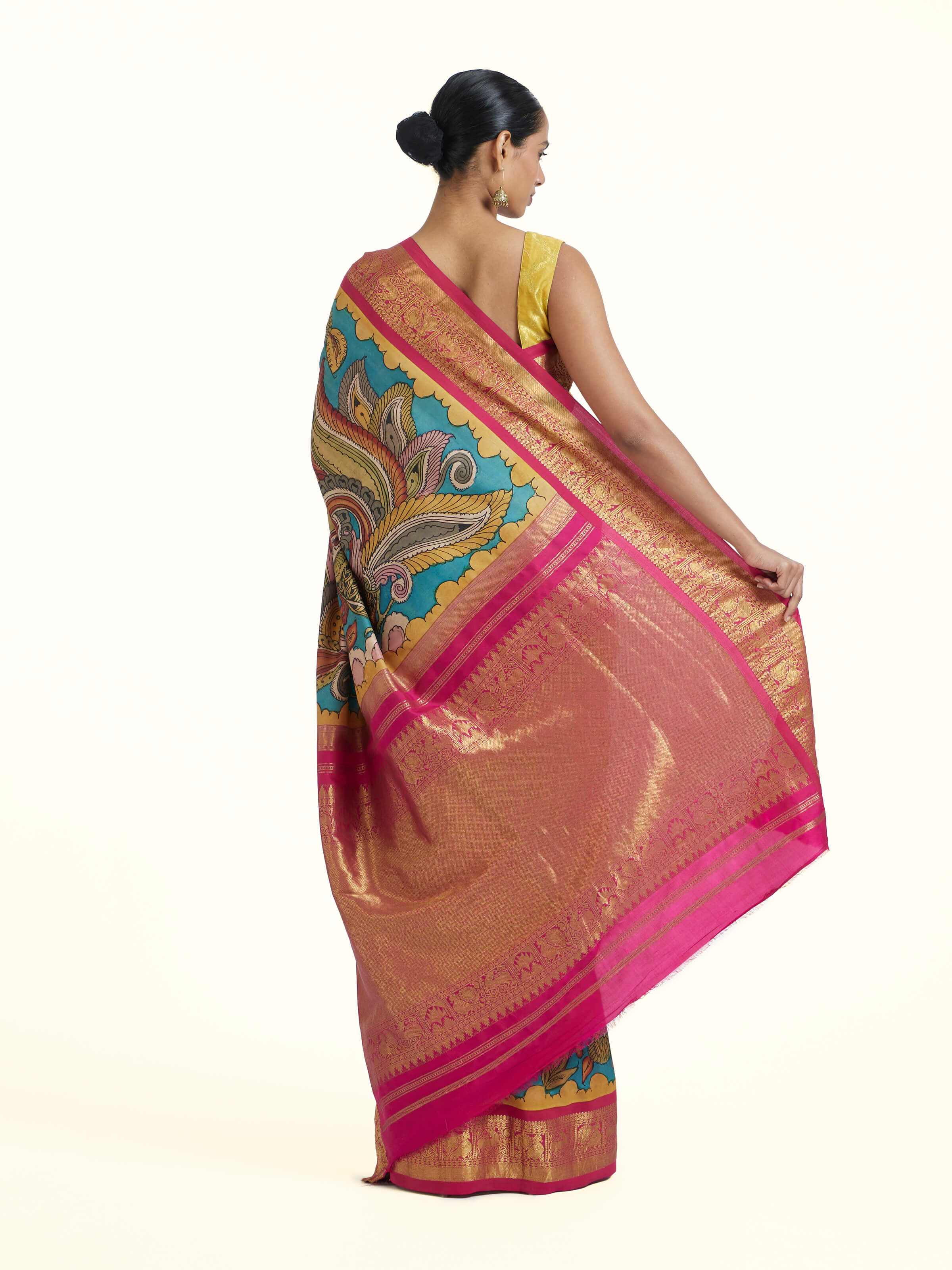 Light Blue Kalamkari Gadwal Silk Saree