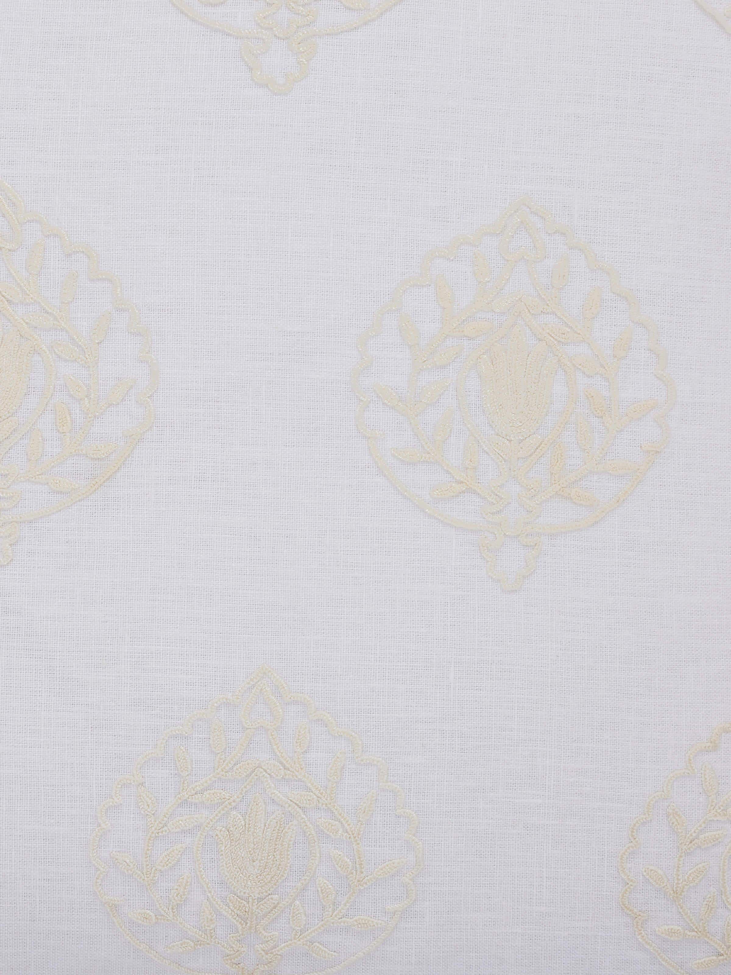 Razza Ivory Buti Linen Kashmir Chain Stitch Hand Embroidery Cushion Cover