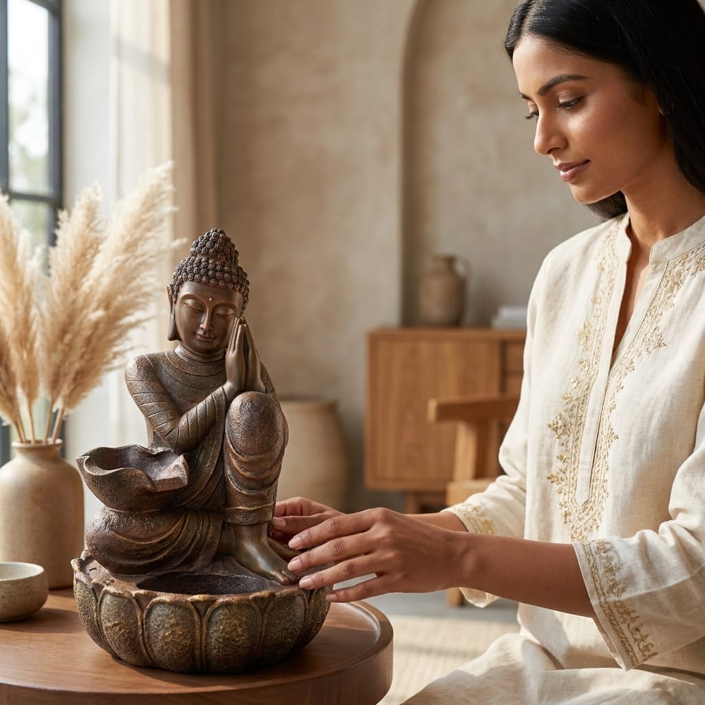 Water Fountain Serenity Buddha Water Fountain in Multicolor Colour - Vedas