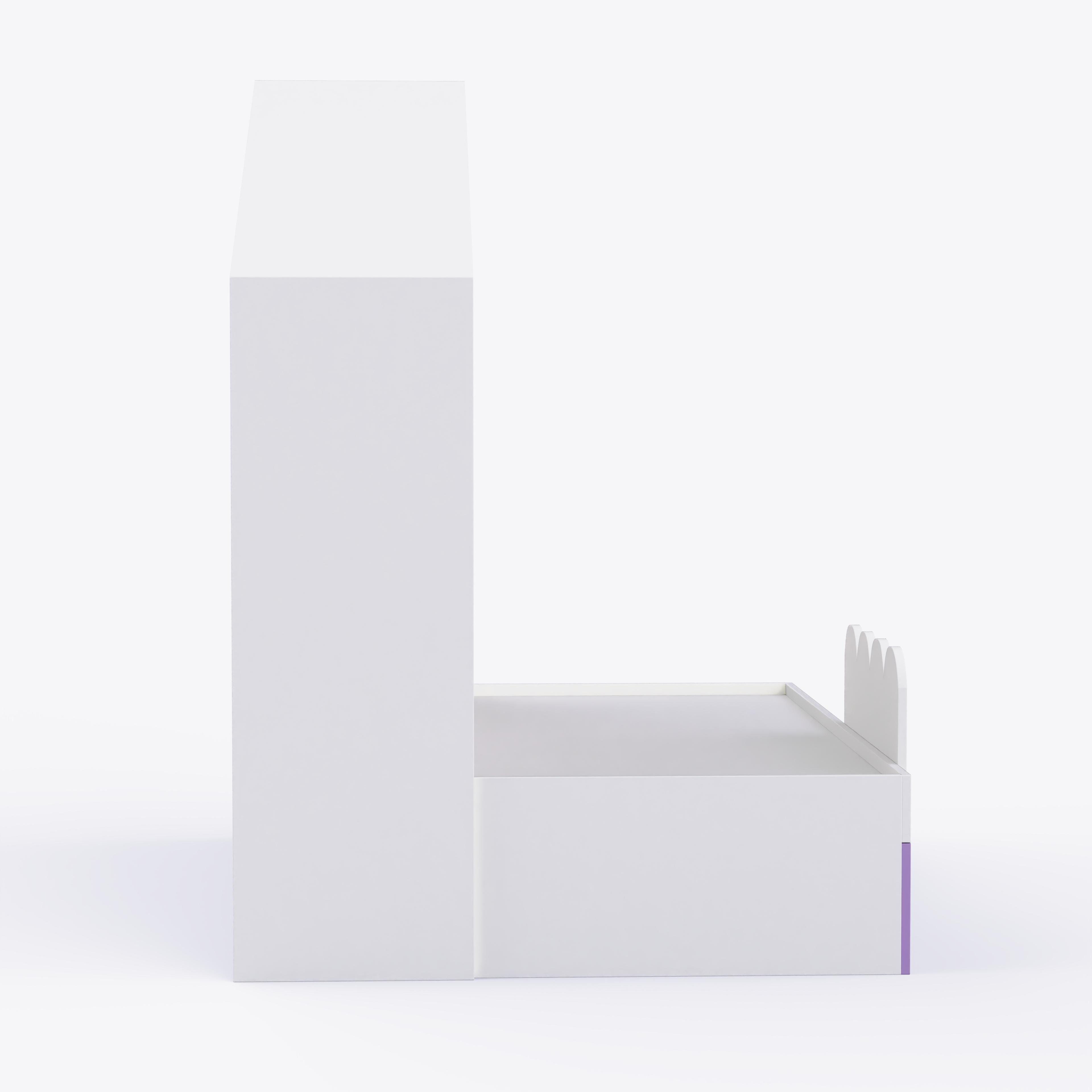 Little Hut Bed  6X3 ( Drawers On Wheels) In White & Purple Colour