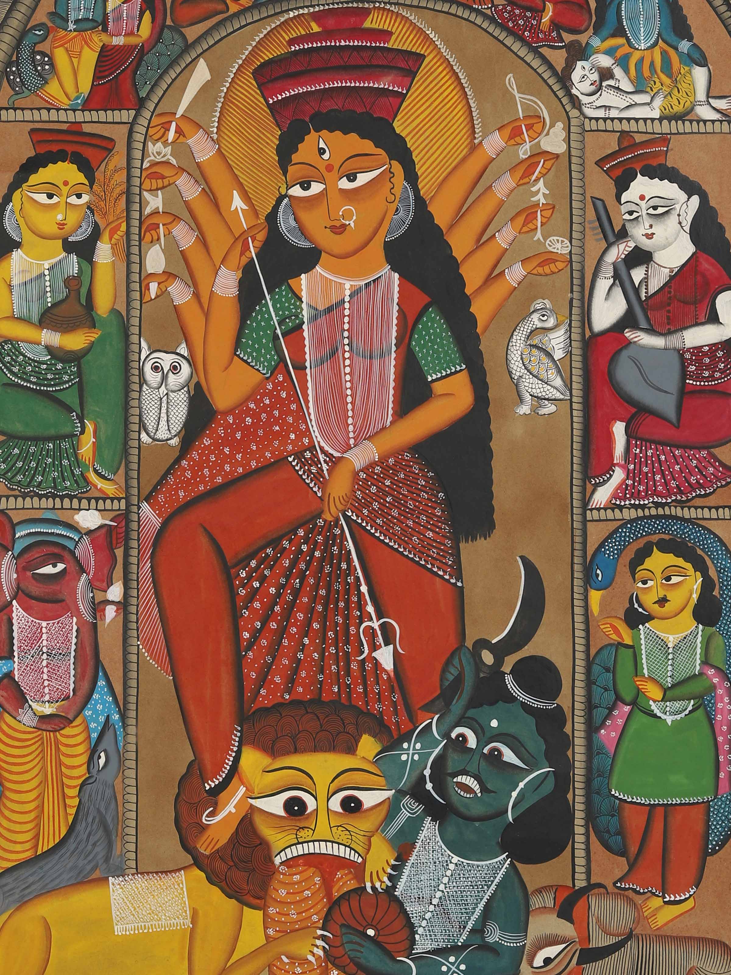 Woman Bird Kalighat Painting