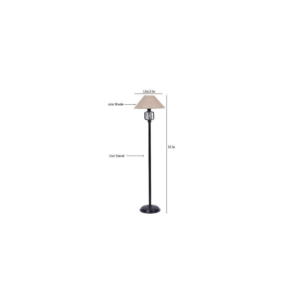 Aspen Beige Natural Fiber Floor Lamp with Black Iron Base