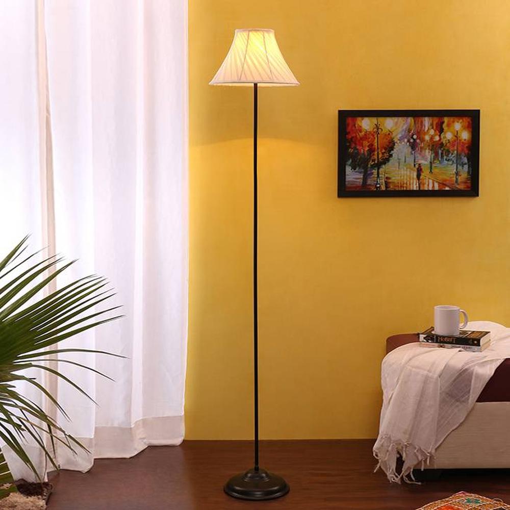 Bree Black Cotton Shade Floor Lamp - Devansh