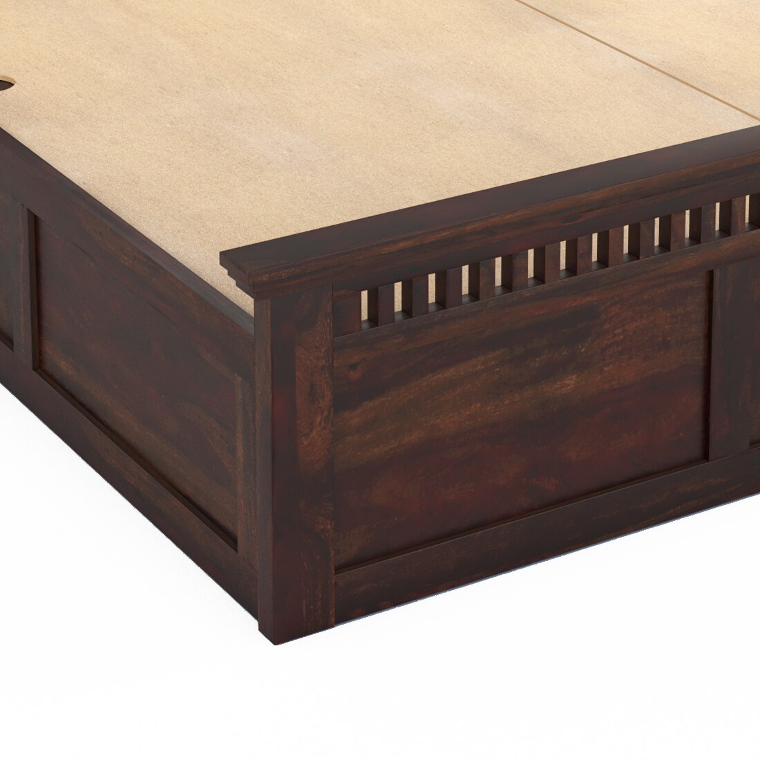 Madhvi Solid Wood Size Bed In Box Storage Bed In Provincial Walnut Finish