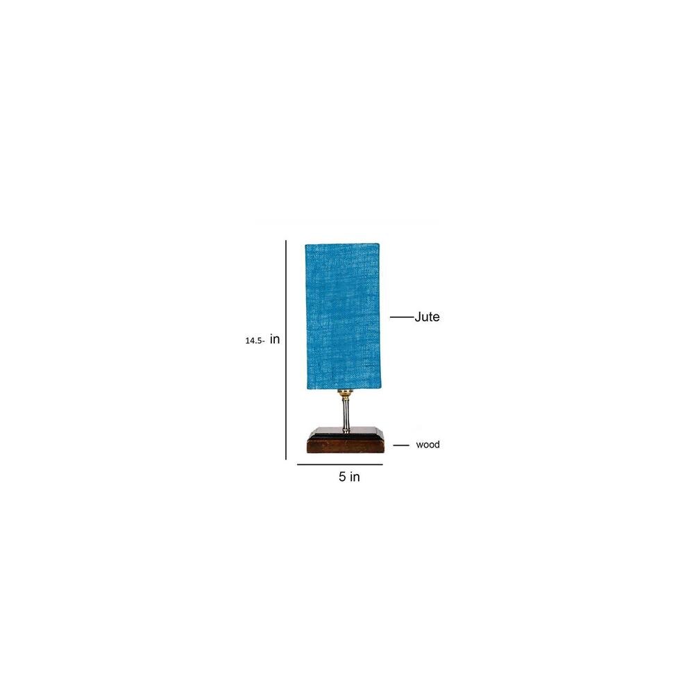 Emmett Turquoise Jute lamp with Square Brown Wood Base