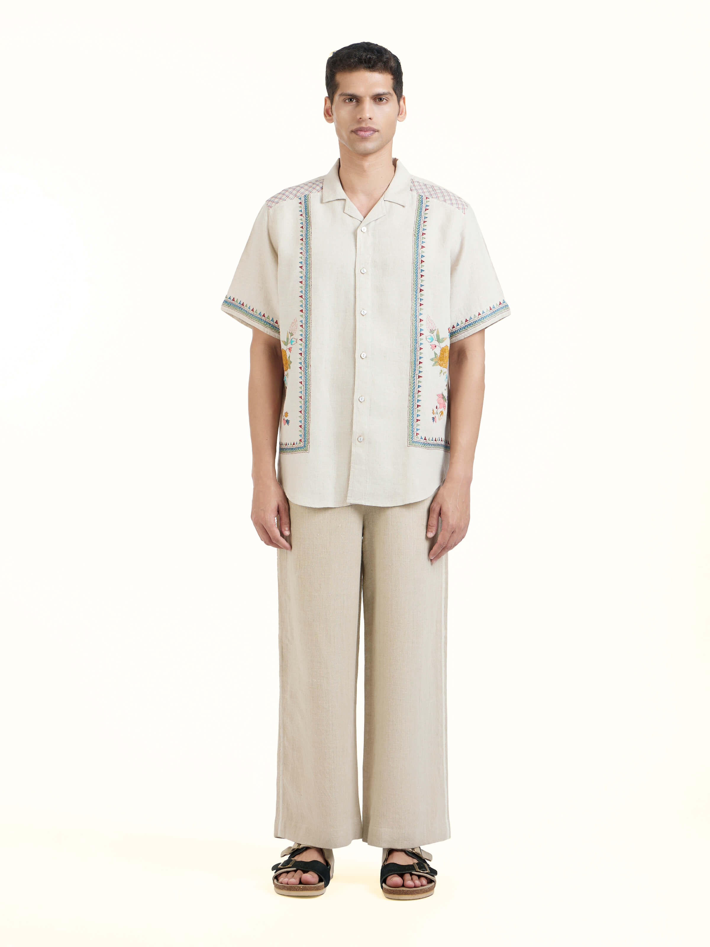 Beige Kantha Embroidered Shirt