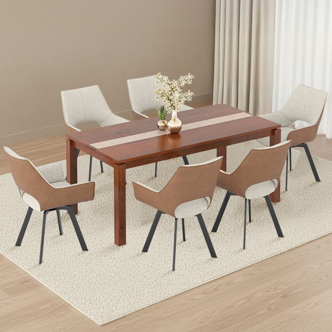 Atlas Crest Storage Solid Wood Dining Table With 6 Casey Swivel Chairs (Finish : Honey, Chair Colour : Beige & Tan)