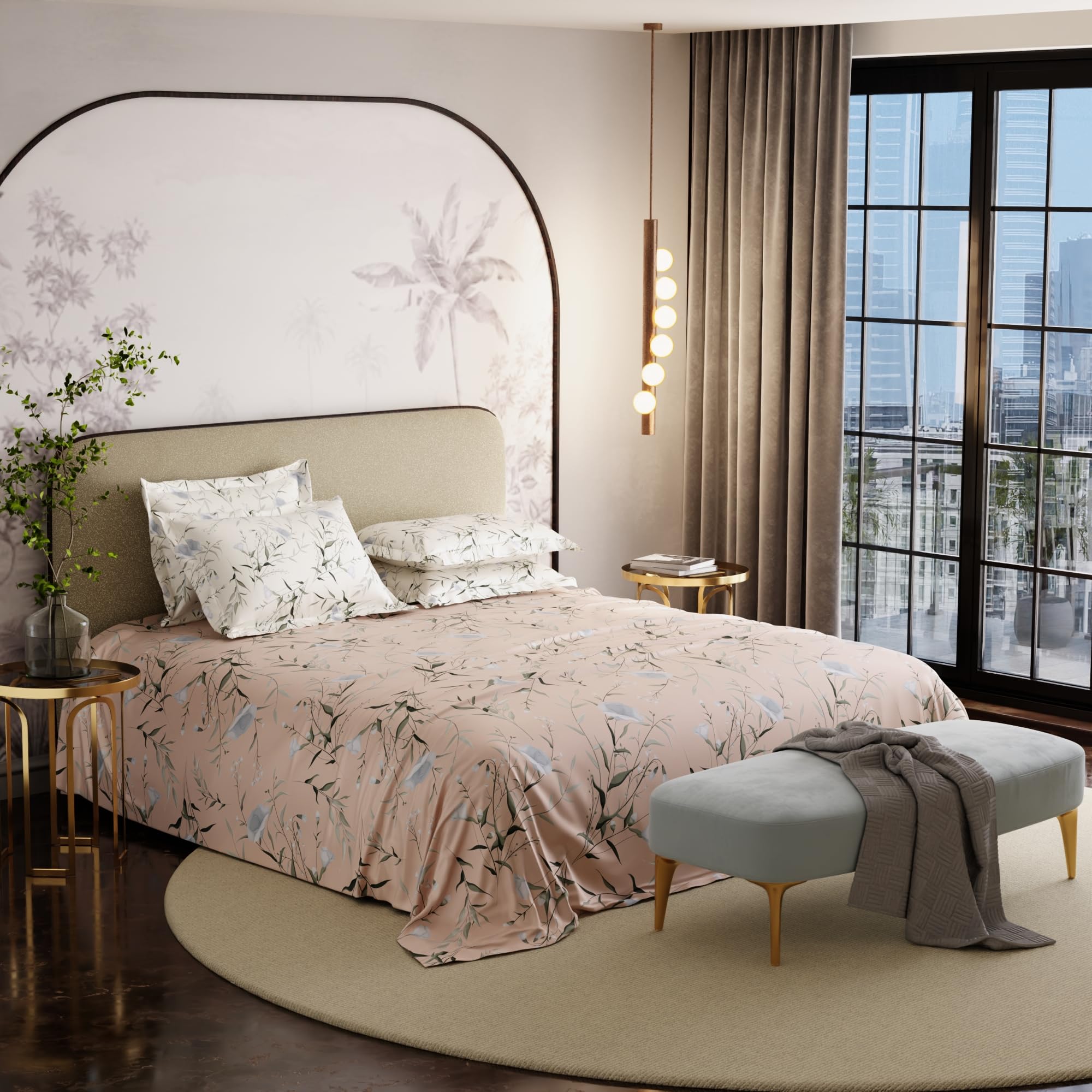 Stoa Paris Super King Size Cotton Bedsheet with 4 Pillow Covers  Size Nectar Bloom Peach - Stoa Paris