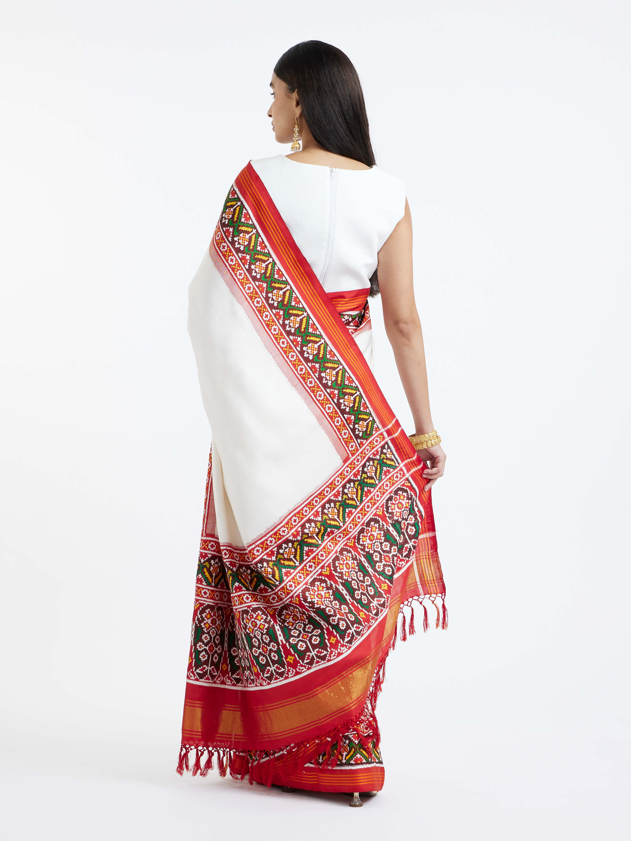 White Patan Patola Handloom Silk Saree