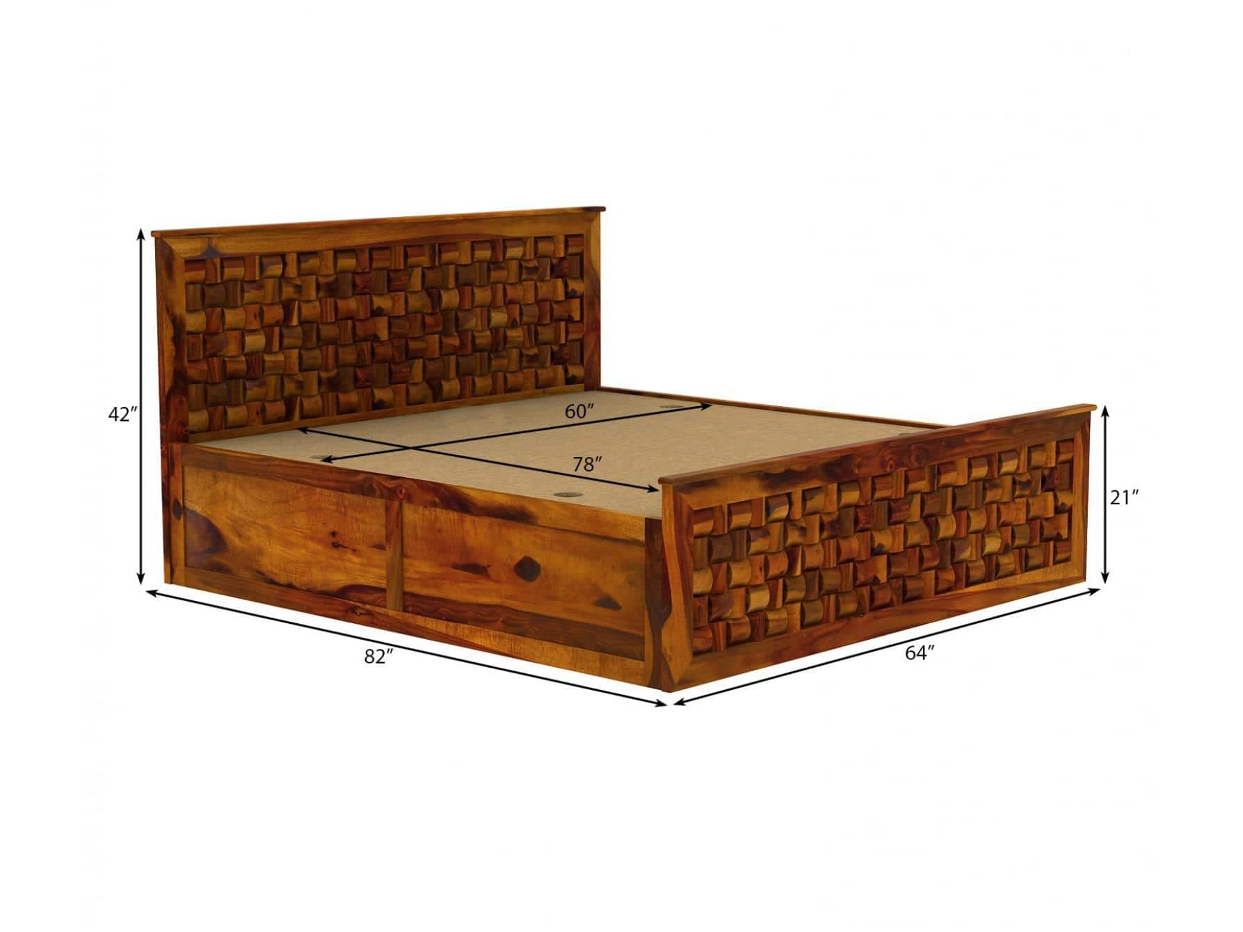 Moglis Solid Wood Queen Size Bed With Box Storage Bed Honey Oak In Finish