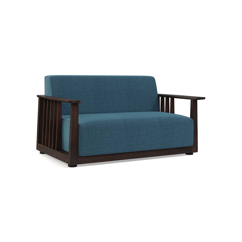 Serra Wooden Sofa - Mahogany Finish (Colonial Blue)