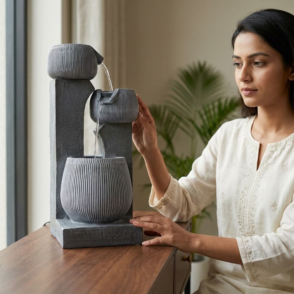 Water Fountain Nordic Serenity Water Fountain in 3 Tier in Slate Grey Colour - Vedas