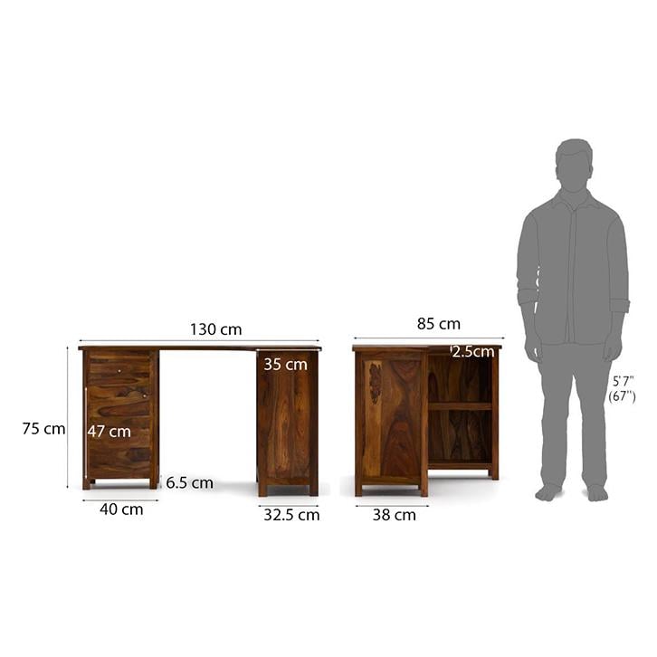 Dickens Solid Wood Study Table in Teak Finish
