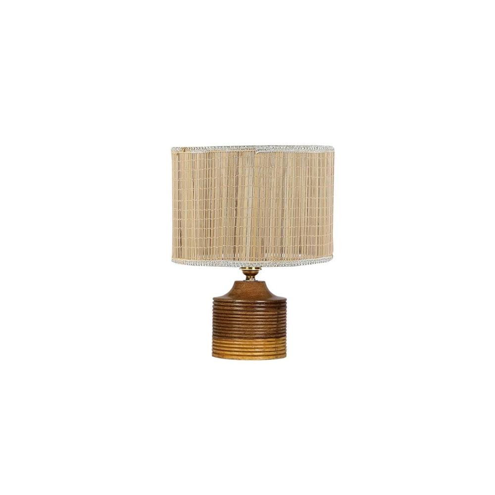 Alaina Round Bamboo Table lamp with Natural Wood Base