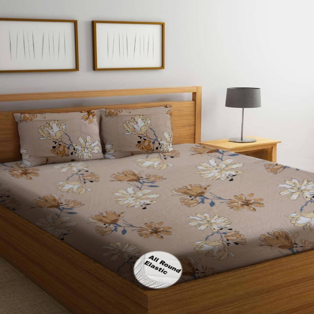 High Quality Cotton mix Double bed Fitted Bedsheets 198 cmsx 182 cms ( Pillows 46 x 49 cms)