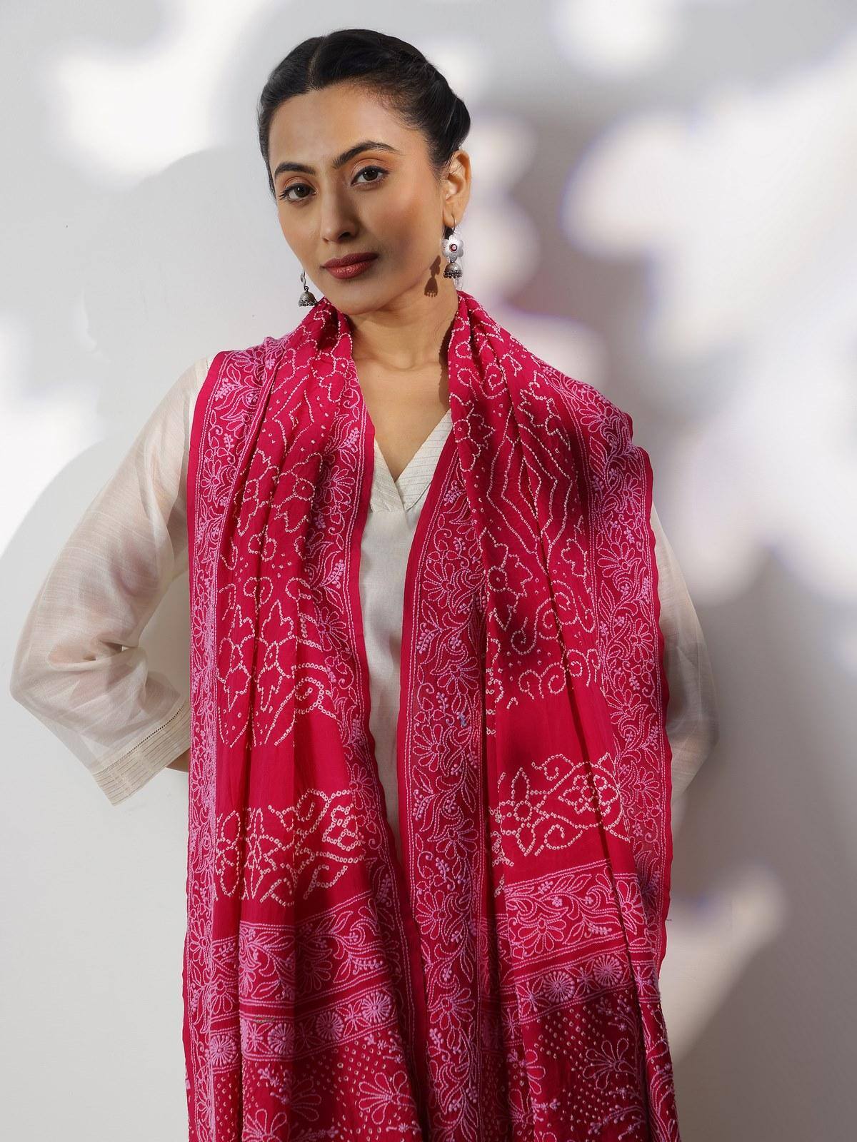 Pink Georgette Bandhani Tie & Dye Dupatta