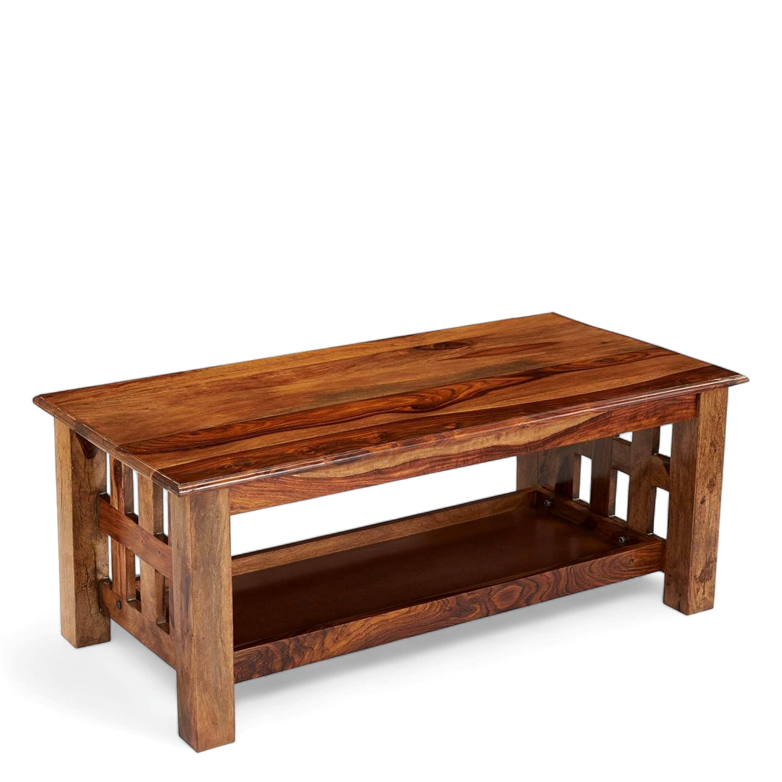Blairs Sheesham Wood Accent Rectangle Coffee Table In Natural Teak Finish