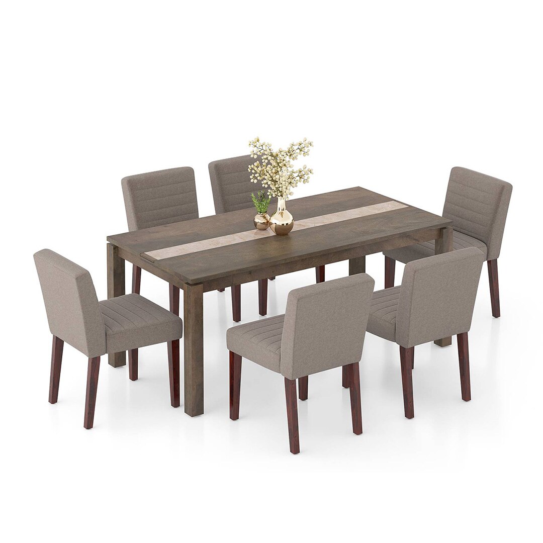 Atlas Crest Storage Solid Wood 6 Seater Dining Table With Set Of 6 Ludo Dining Chairs