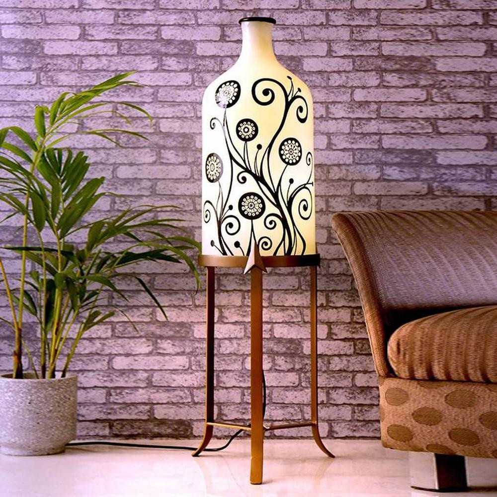 Mavis White Glass Shade Floor Lamp With White Metal Base