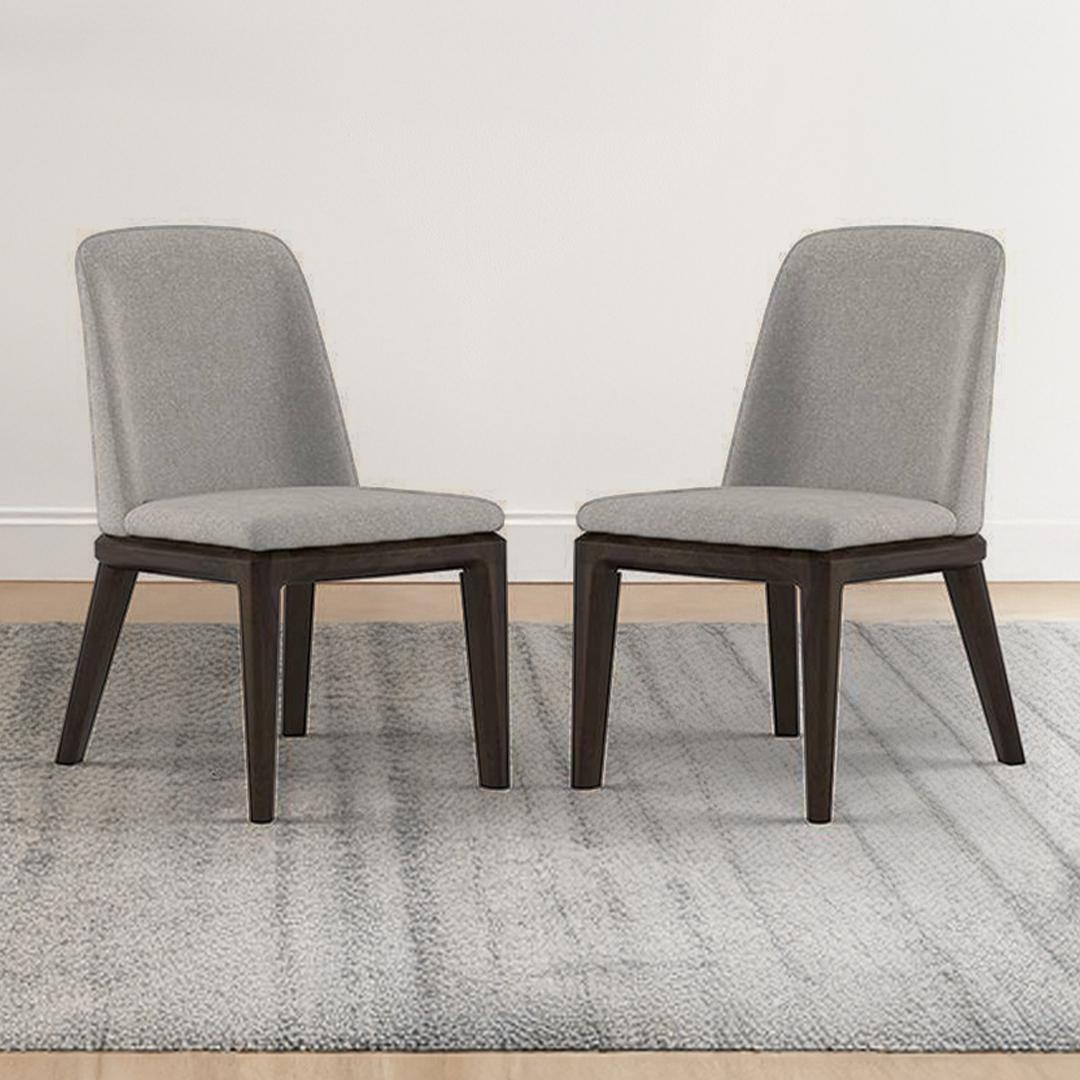 Taarkashi Solid Wood Dining Chair Set Of 2 In Ameican Walnut Finish With Gainsboro Grey Fabric Colour