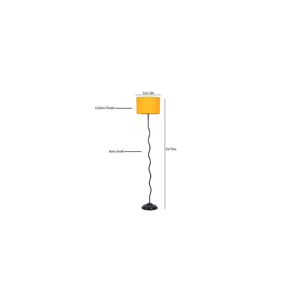 Kieran Yellow Fabric Floor Lamp with Black Iron Base