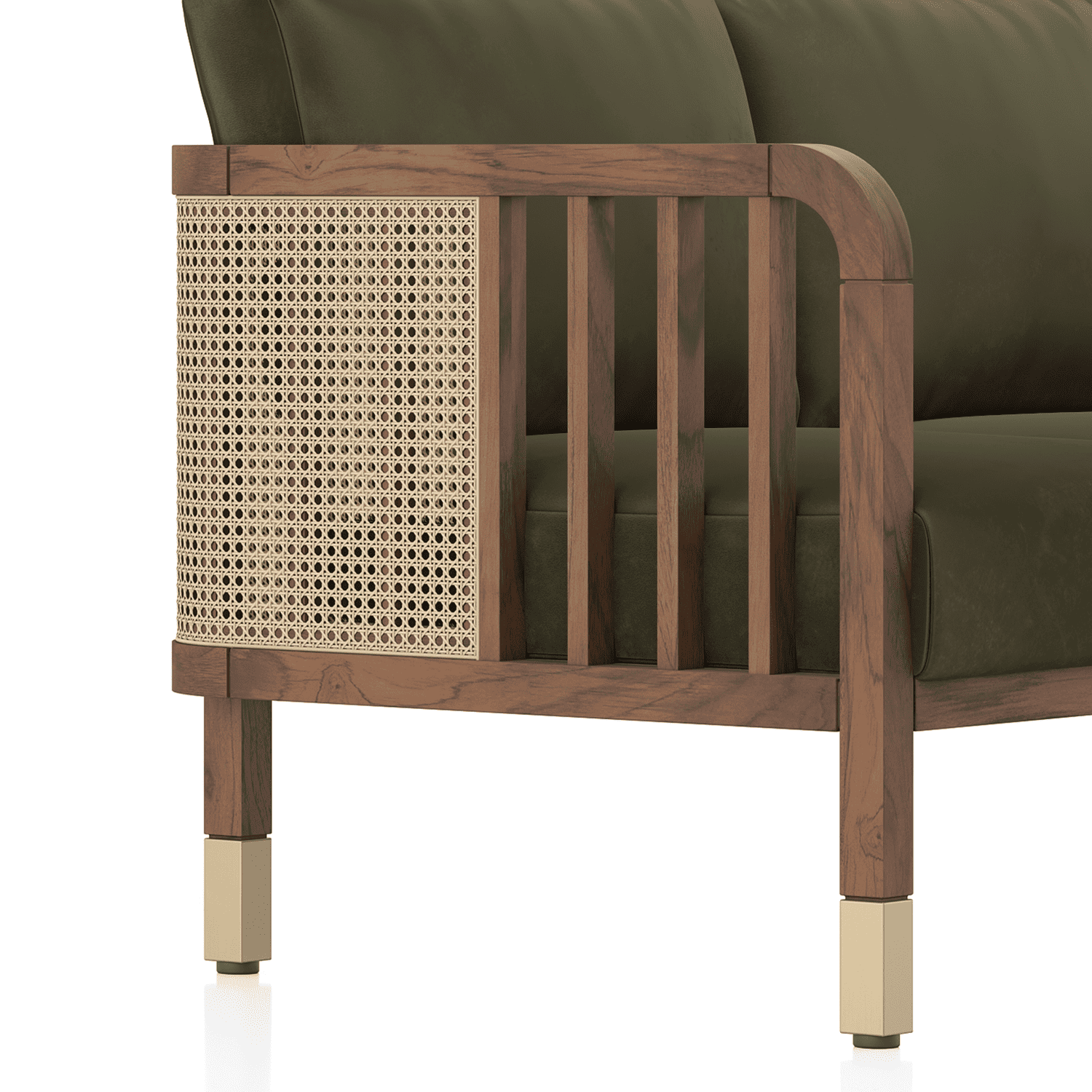 Taran 2 Seater Wooden Sofa in Deep Olive Velvet Colour