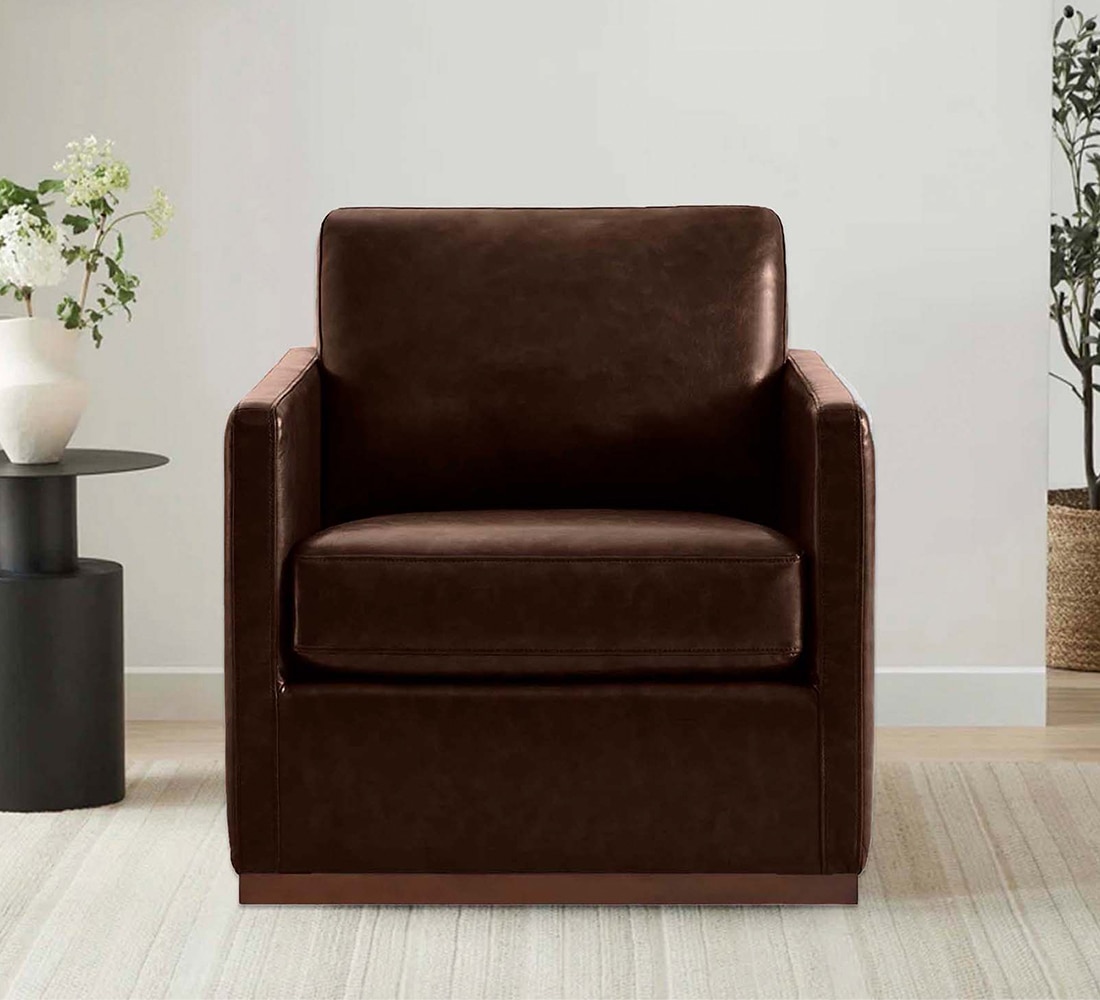 Bobby PU Leather Lounge Chair in Dark Brown - KURSIWALLAH