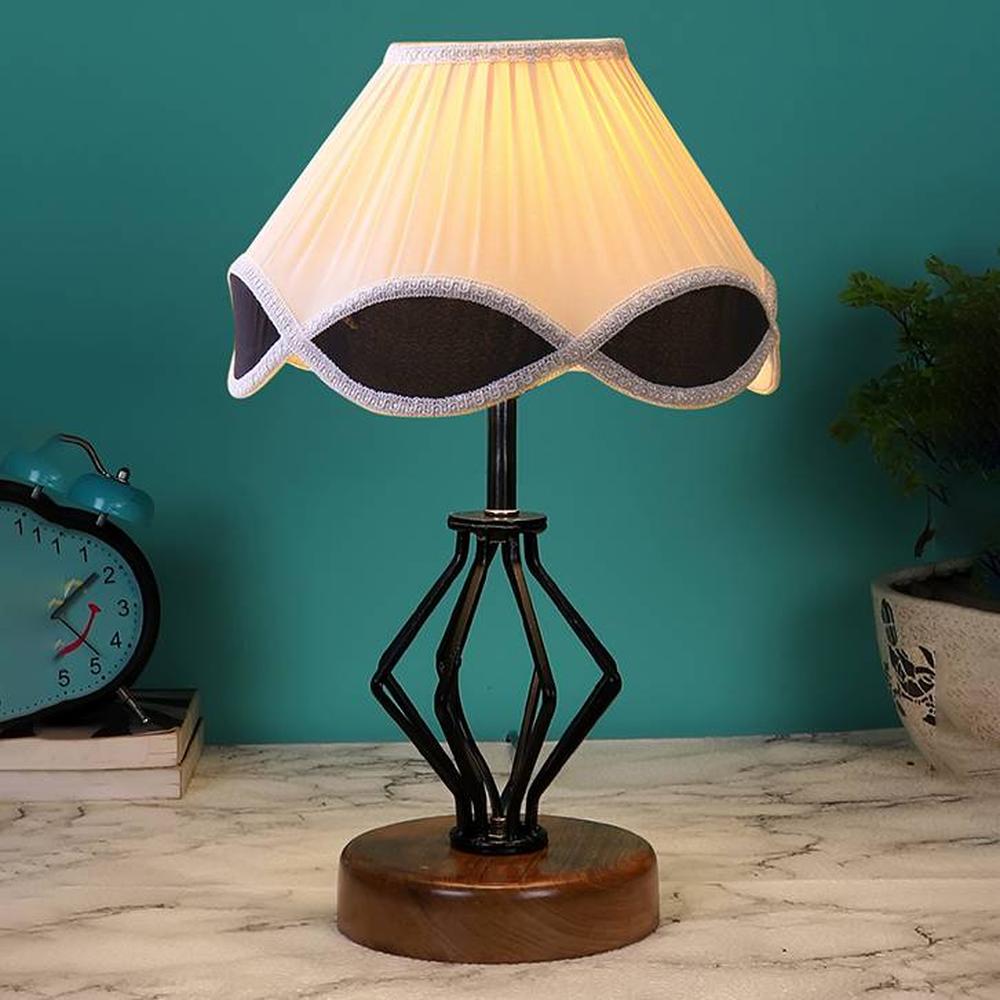 Leighton Vintage Multicolor Shade Table lamp with Wood & Iron Base